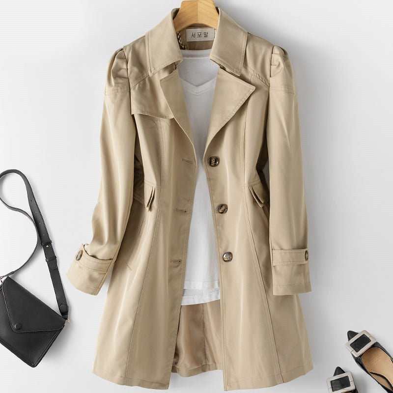 Trench Coat Women Button-Front Lightweight